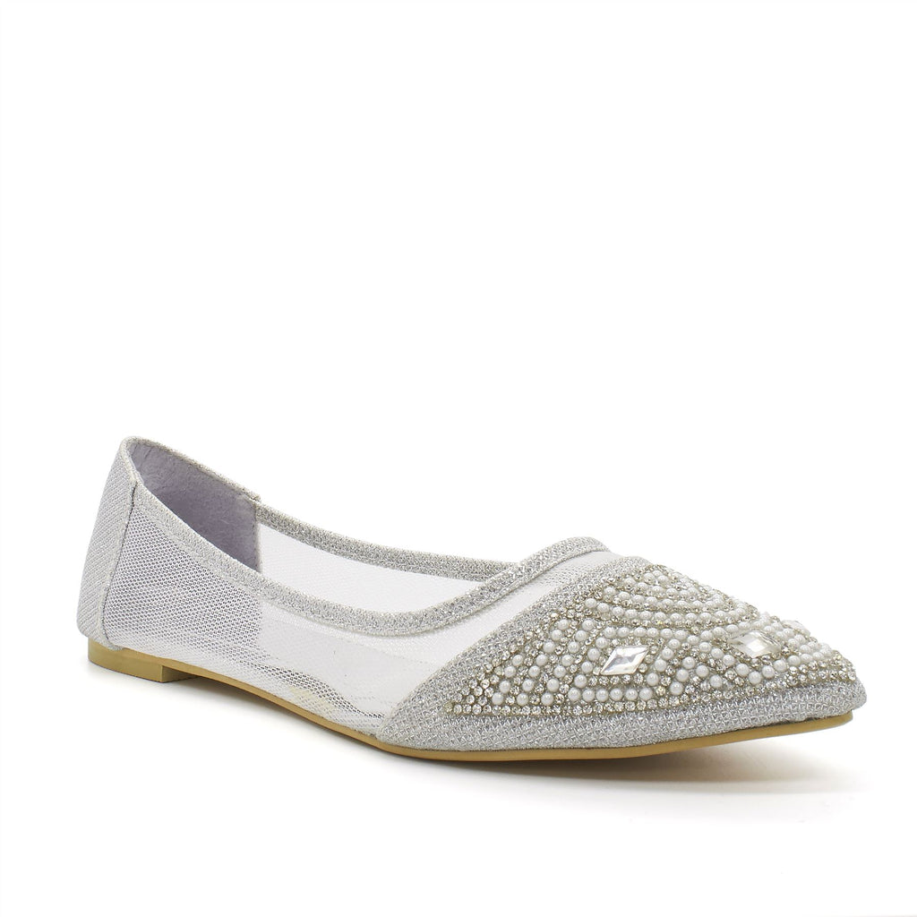 silver embellished flats