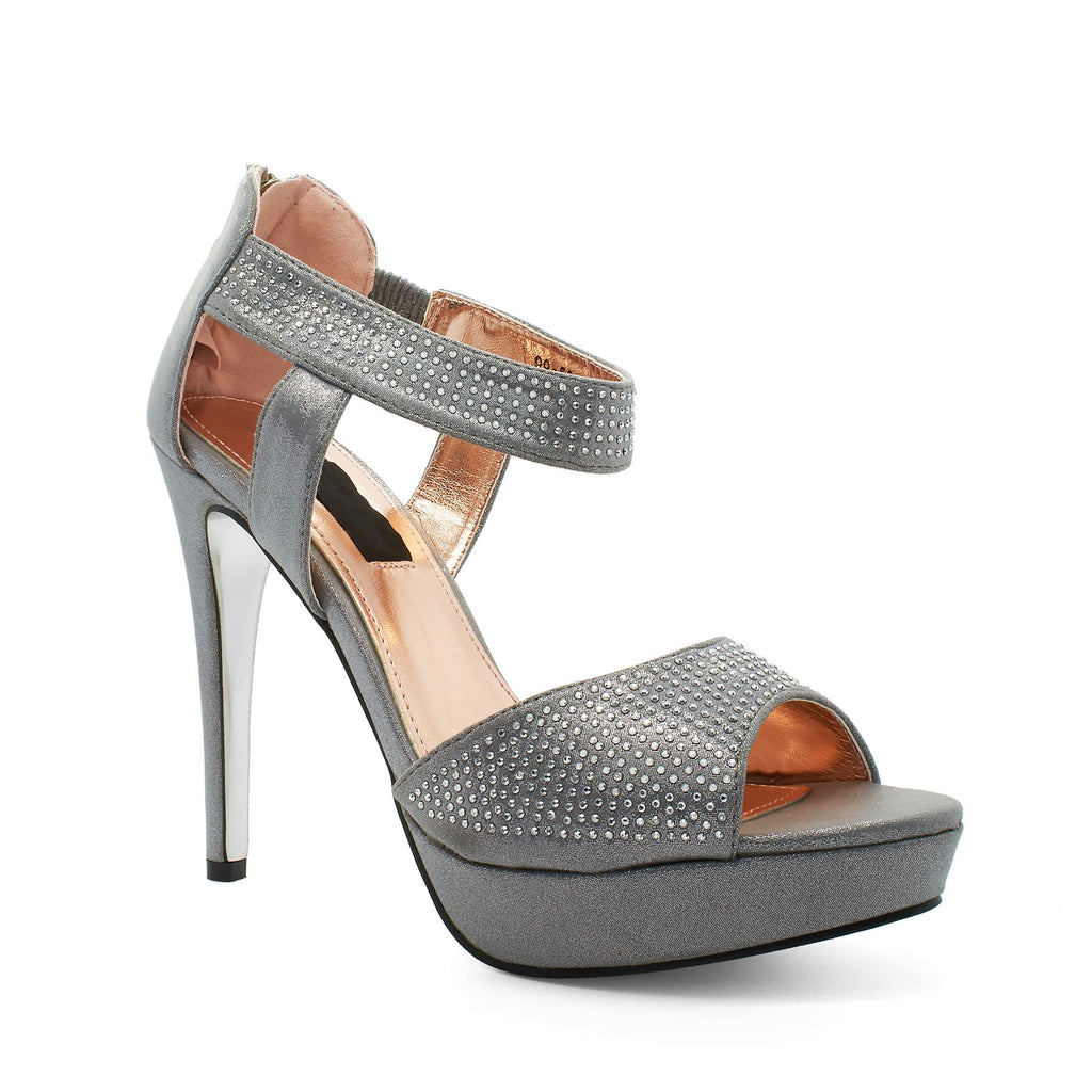 silver diamante platform heels