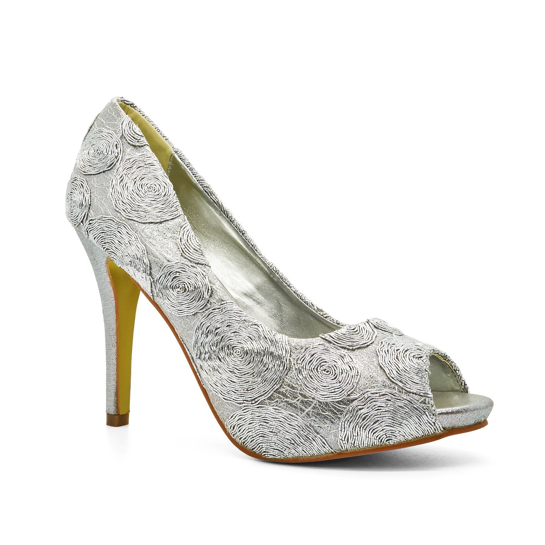 silver peep toe court shoes