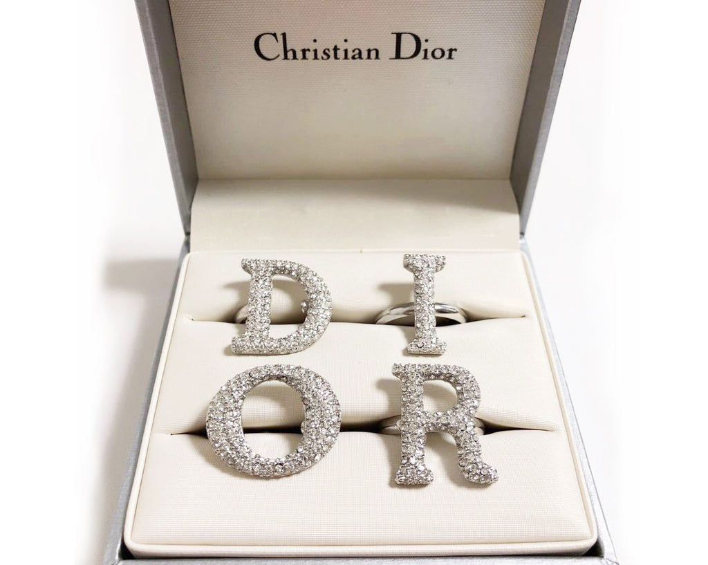 Christian Dior Vintage Statement Crystal Logo Ring For Sale at 1stDibs