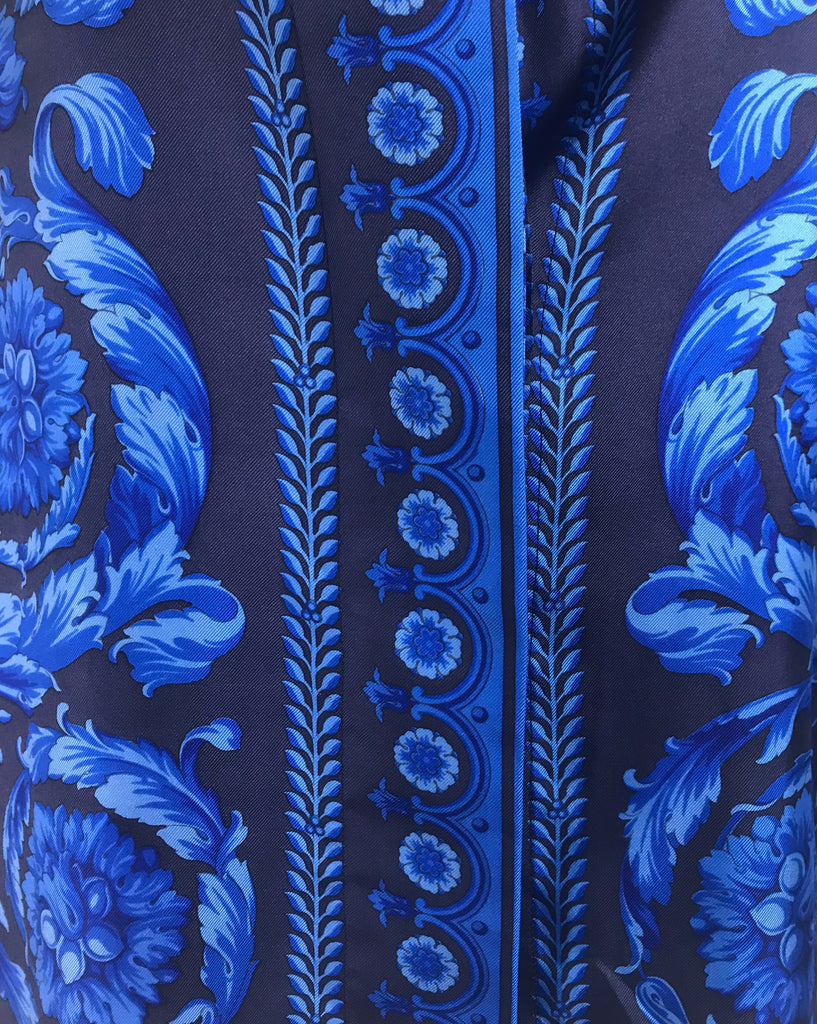 versace blue baroque print silk shirt