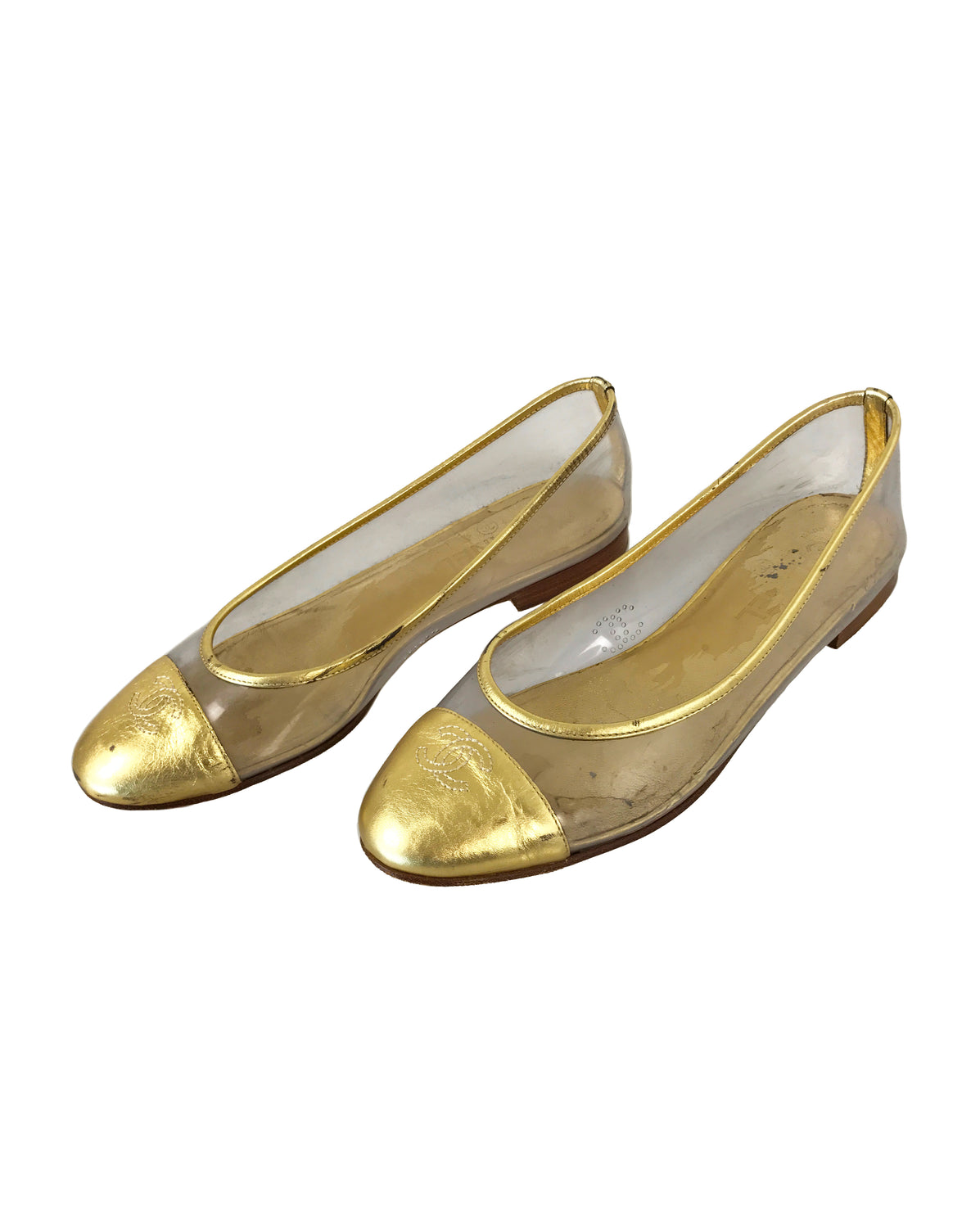 gold chanel ballet flats