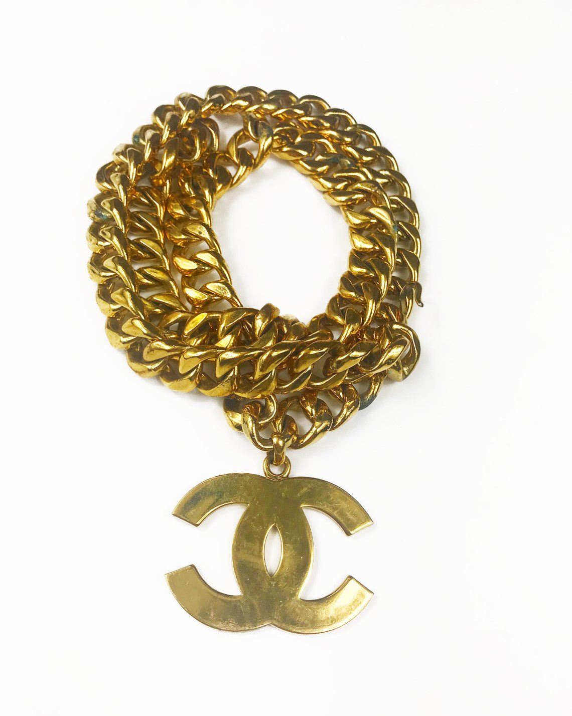 CHANEL Vintage Classic XXL Big CC Pendant 24k Gold Single Double Chain  Necklace  My Dreamz Closet