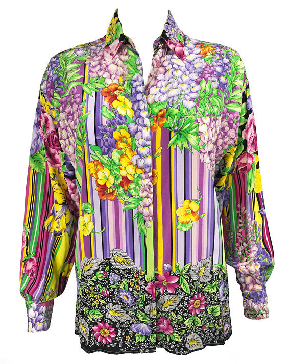 Versus by Gianni Versace 1990s Floral Print Silk Shirt – FRUIT Vintage