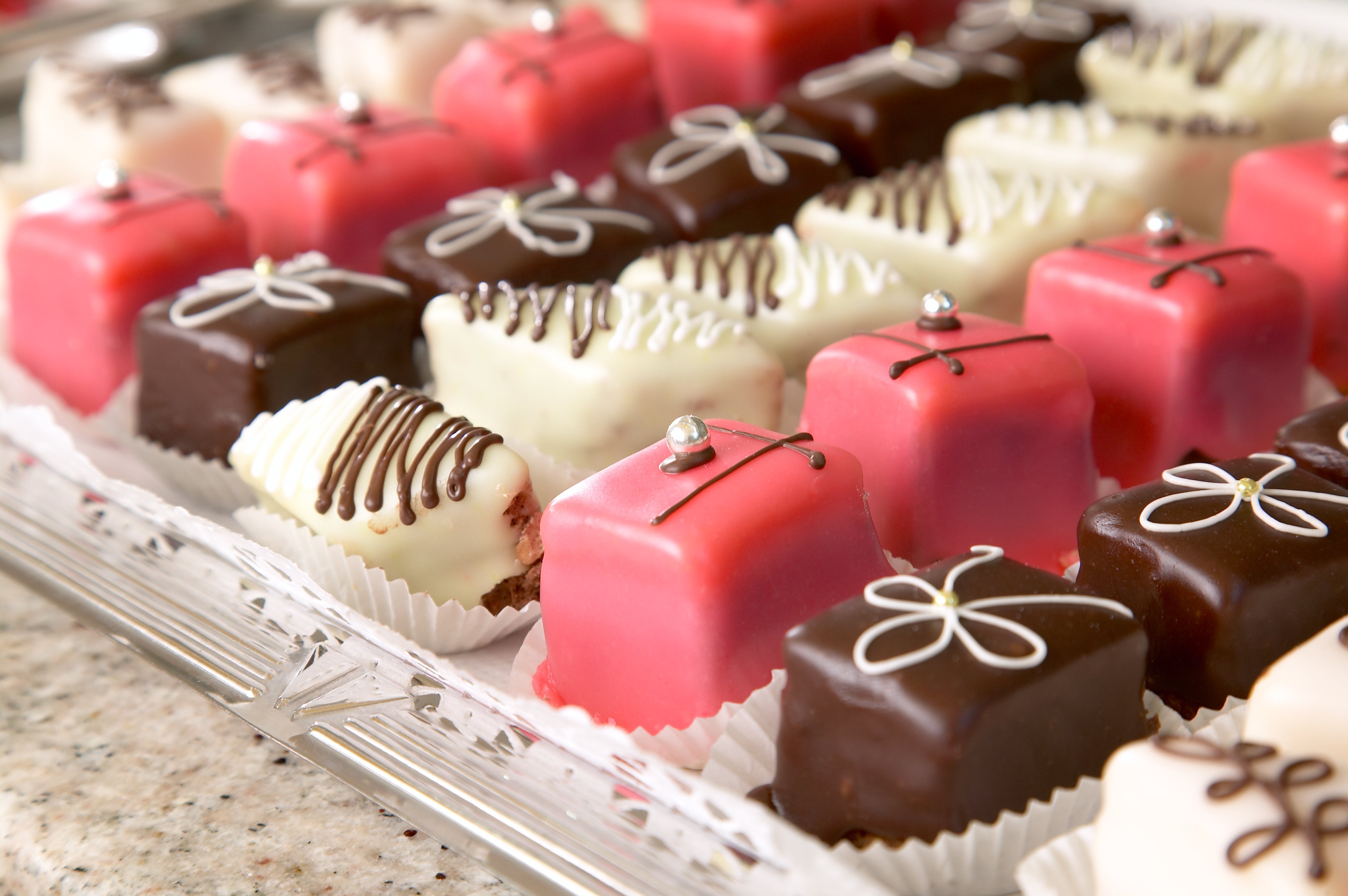 petit fours with ganache glaze