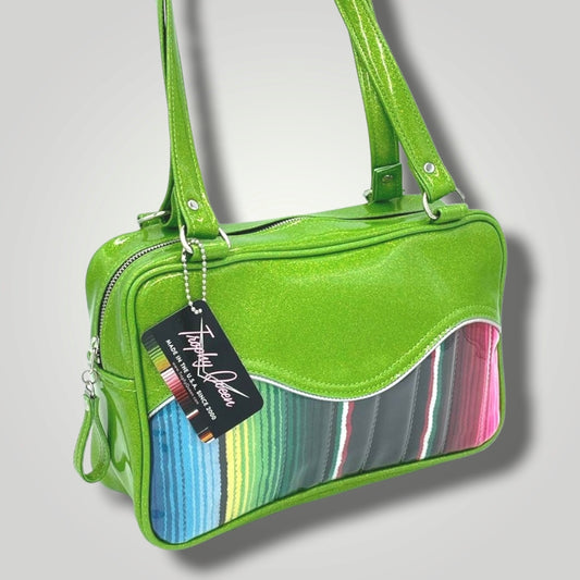 Lincoln Tote - Lime Green Glitter Vinyl / Pearl White - Leopard Lining – Trophy  Queen