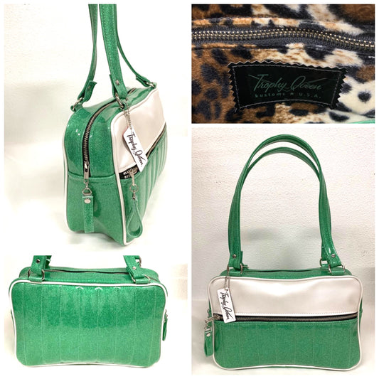 Lincoln Tote - Lime Green Glitter Vinyl / Pearl White - Leopard Lining – Trophy  Queen