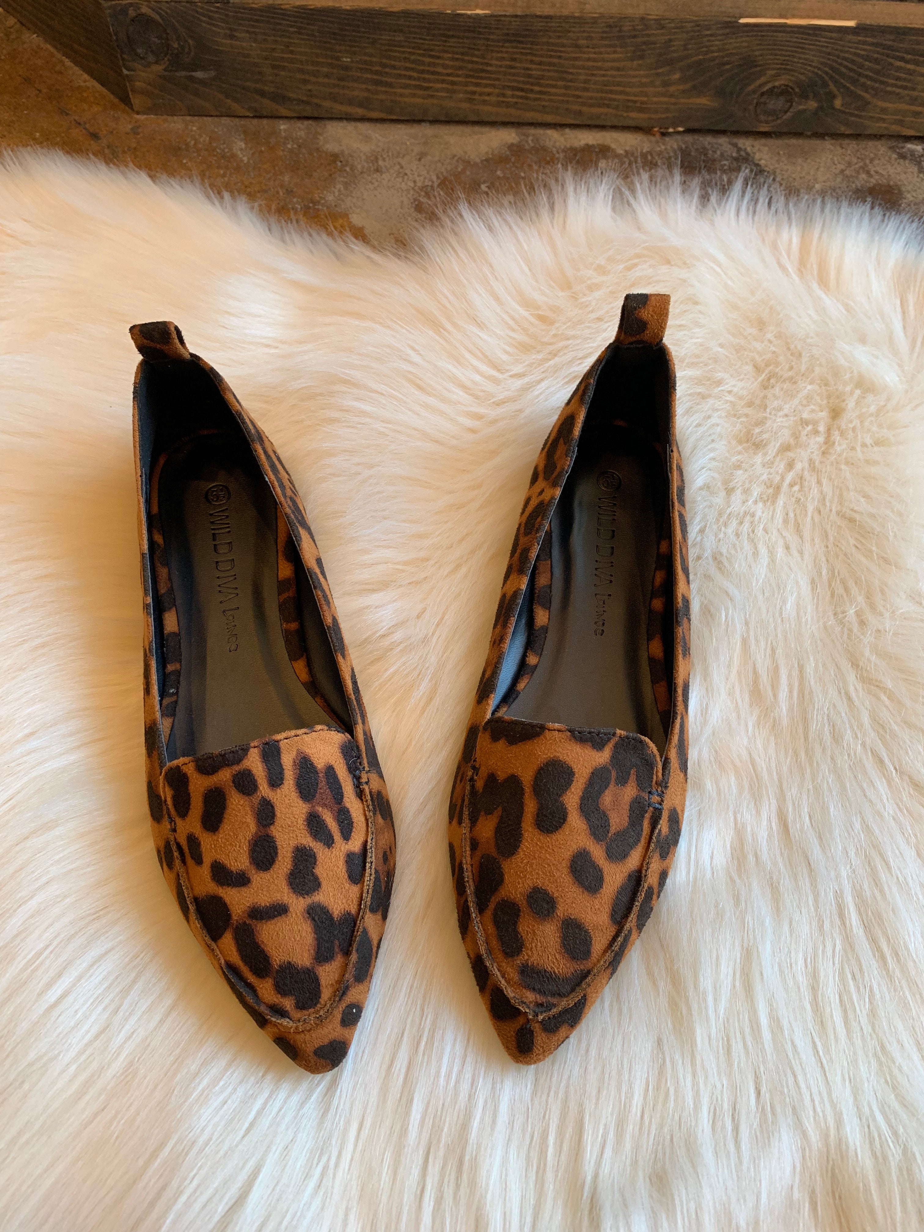 leopard pointed toe flats cheap online