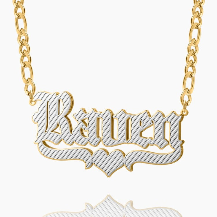 Double Plated Gothic Name Necklace w/ Figaro Chain