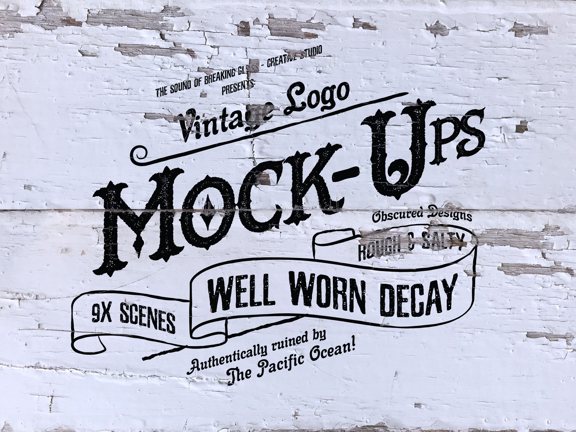 Download Vintage Logo Mock Up Set Cracked Paint Rusty Grunge Logo Mock Up The Sound Of Breaking Glass Creative Studio