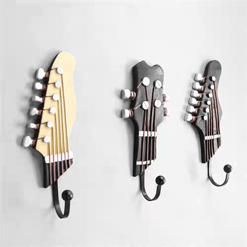 Retro Guitar Heads Hooks Hangers Wall Mounted Set of 3 - Music