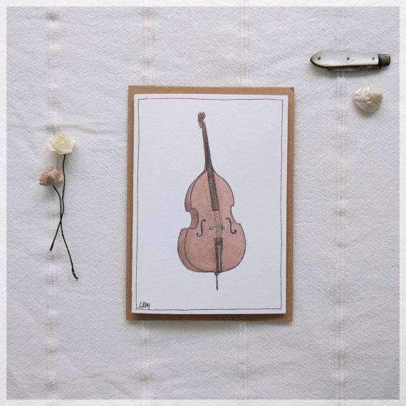 Erlenmeyer Greeting Cards Double Bass ~ Gift Card featuring Watercolour & Ink Illustration by Stephanie Gray