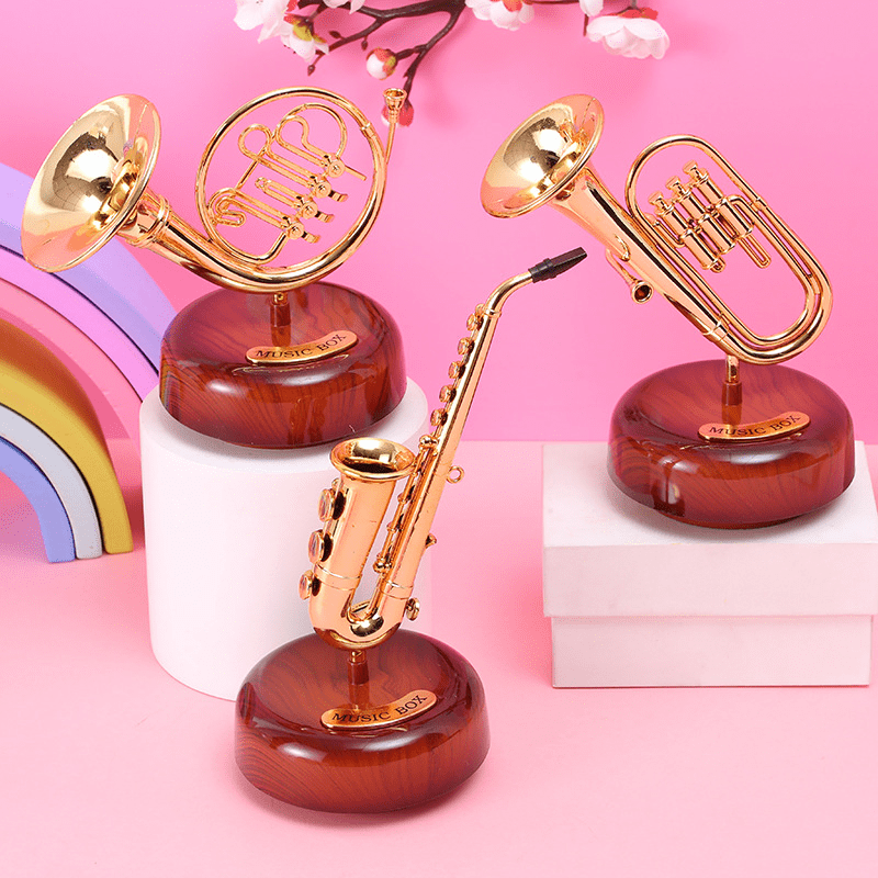 Brass Instruments Rotating Music Box - French Horn, Tuba and