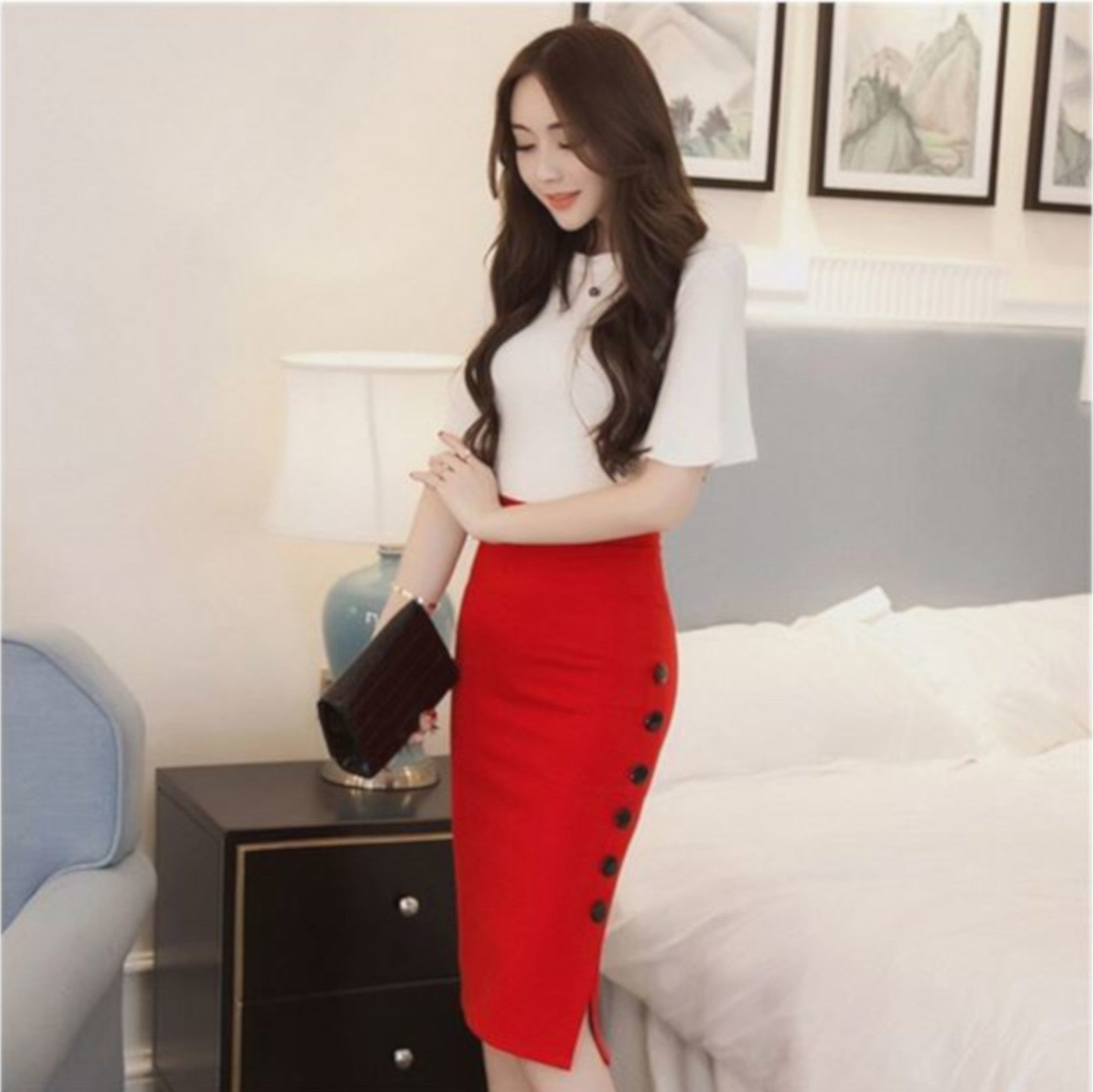 SALE! Long Red Midi Skirt | Womens Sexy Clubwear - Edgy Couture