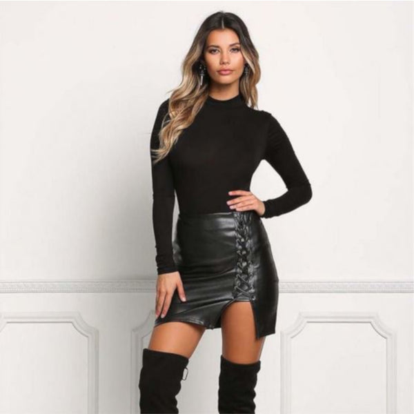 Sexy Black Leather Mini Skirt Womens Clubwear Edgy Couture 