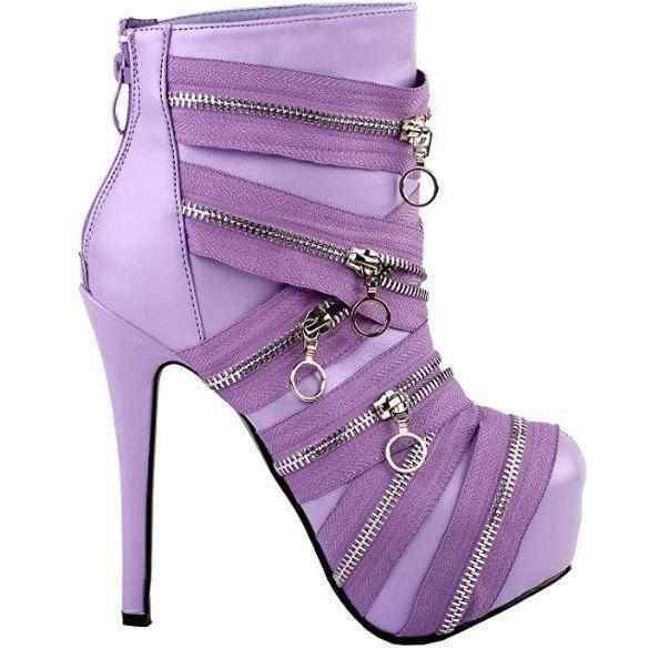 Edgy Purple Bandage Leather Boots | Women's Shoes - Edgy Couture