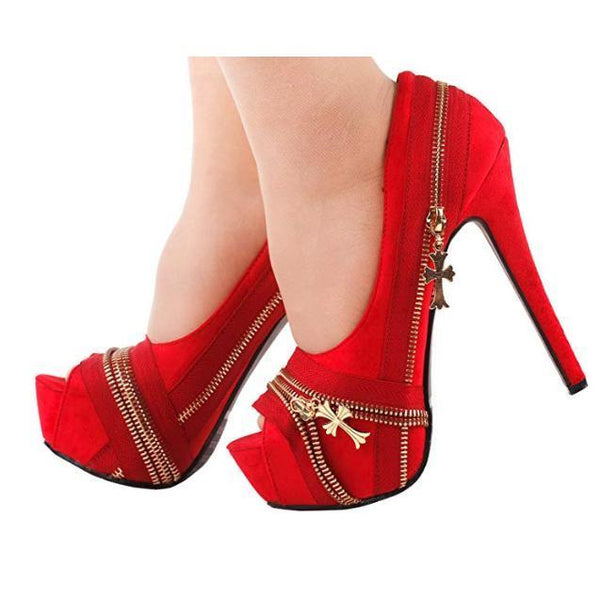 Sexy Red Peep Toe Dress Shoes | Womens High Heels - Edgy Couture