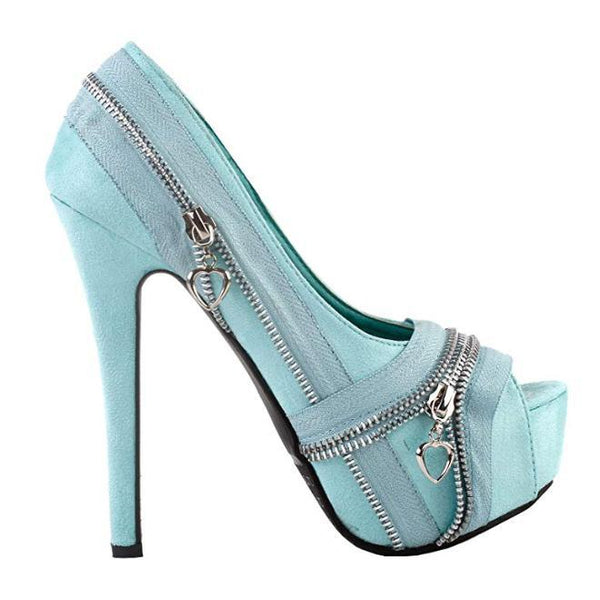 Baby Blue Punk Rock Peep Toe Dress Pumps | Womens Shoes - Edgy Couture