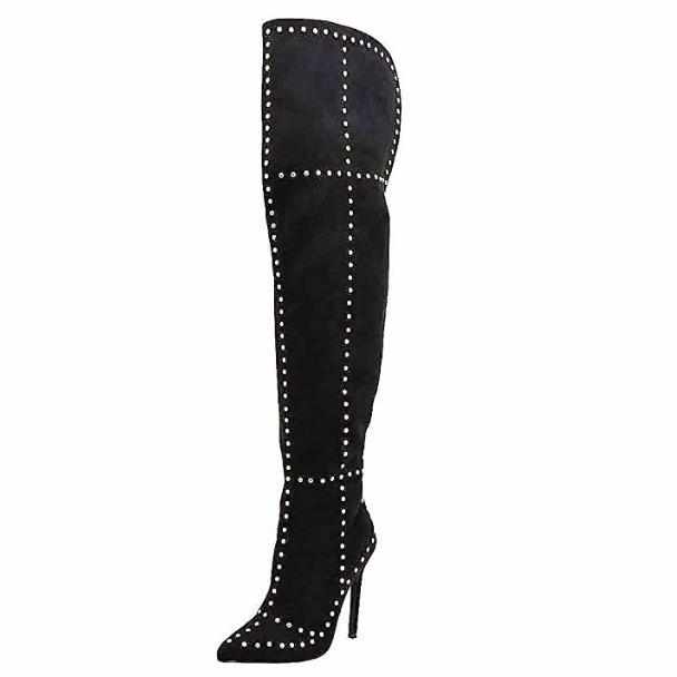 black studded knee high boots