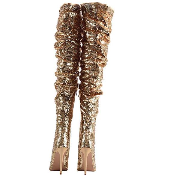 Gold Sparkling Open Toe High Boots | Women's Shoes - Edgy Couture