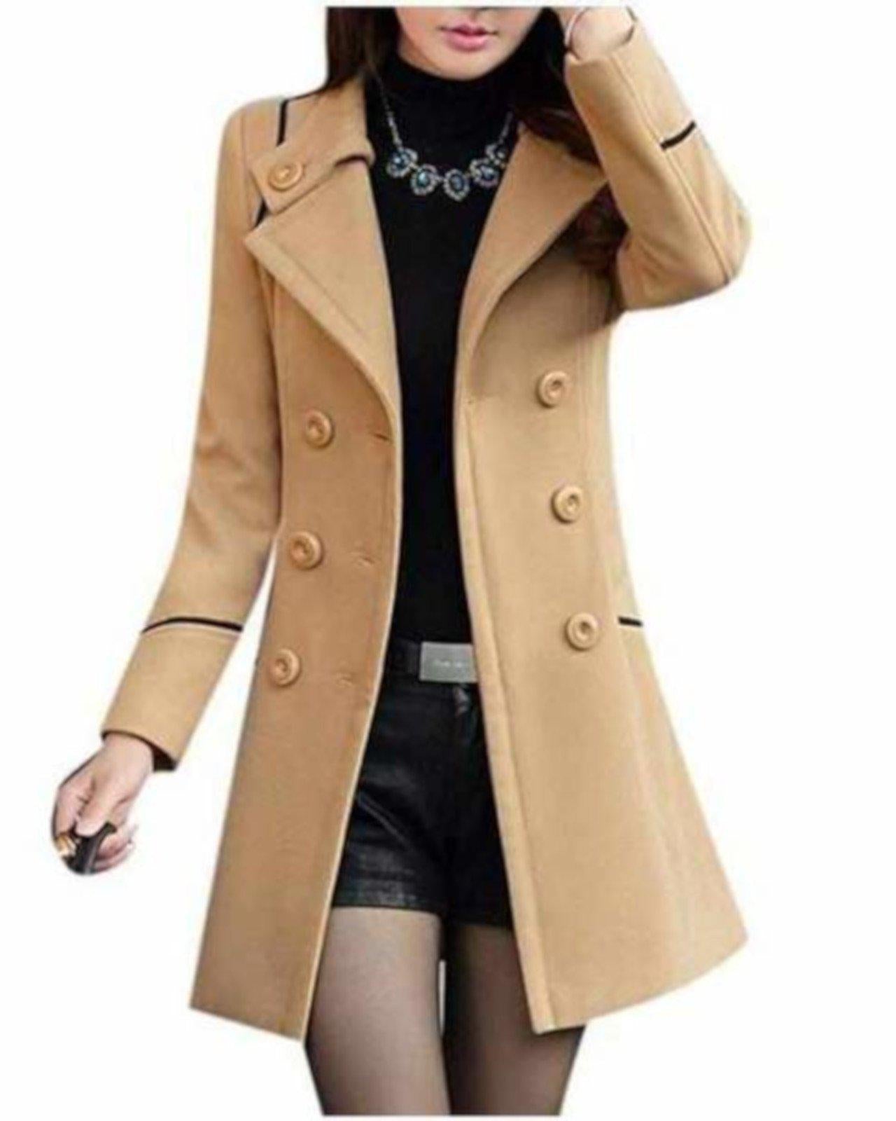 Khaki Double Breasted Pea Coat | Womens Jackets - Edgy Couture