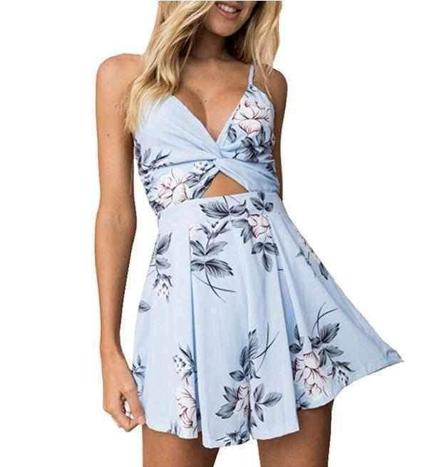 Blue Floral Sun Shorts Romper | Jumpsuits For Women - Edgy Couture
