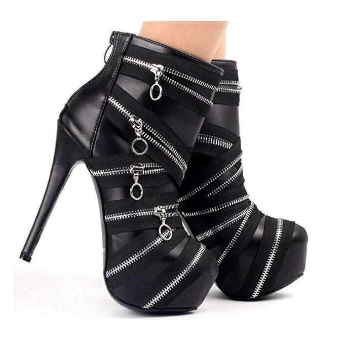 Edgy Black Bandage Leather Ankle Boots | Womens Shoes - Edgy Couture