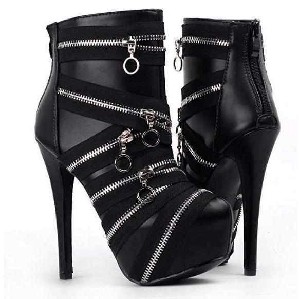 Edgy Black Bandage Leather Ankle Boots | Womens Shoes - Edgy Couture
