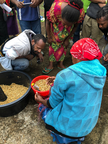 Women coffee growers at Fairtrade coffee processing training