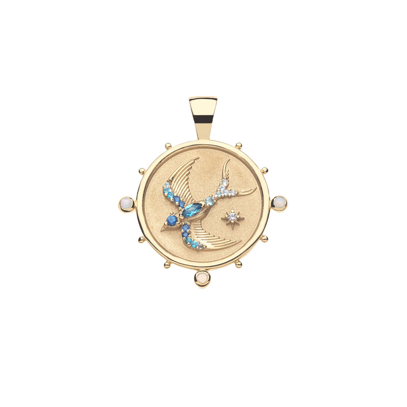 JOY Swallow Embellished Small Pendant Coin in Solid Gold