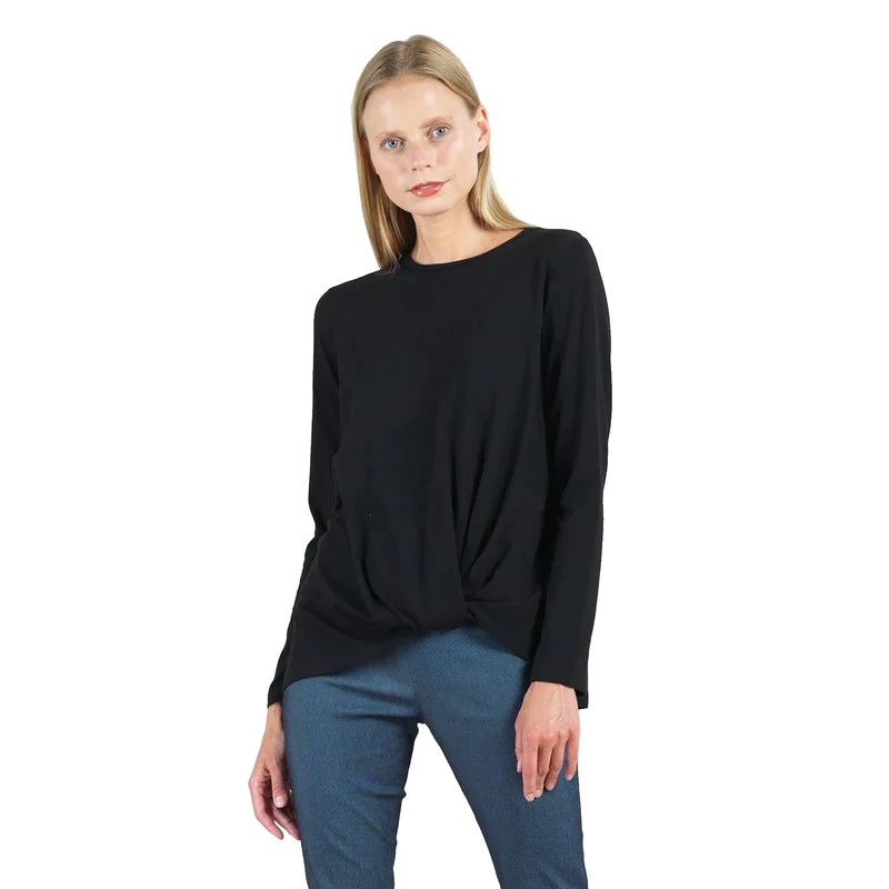 CLARA SUNWOO TWIST FRONT TOP IN BLACK- T214LMC-Cotton Modal-Medium On Sale Fits 6-8-small 10