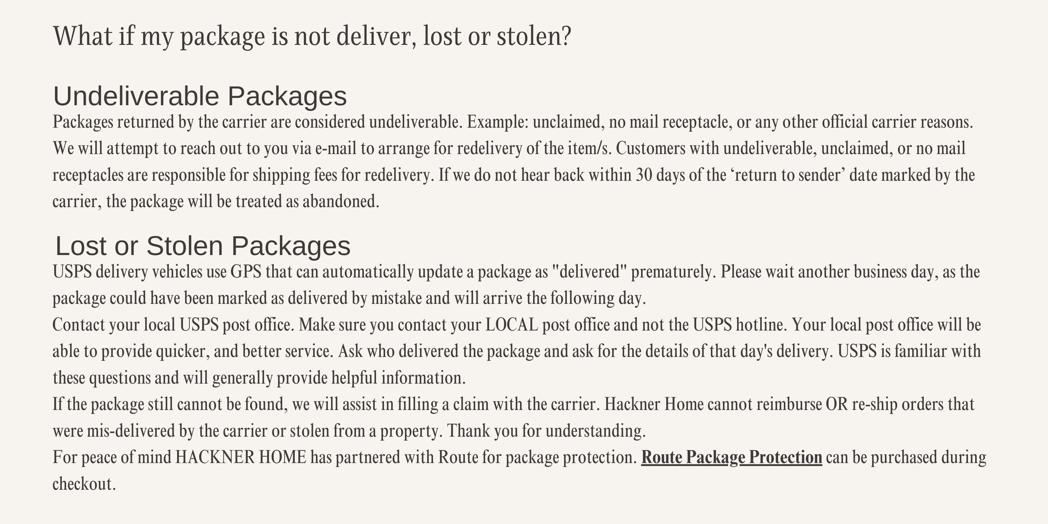 Hackner Home FAQ page