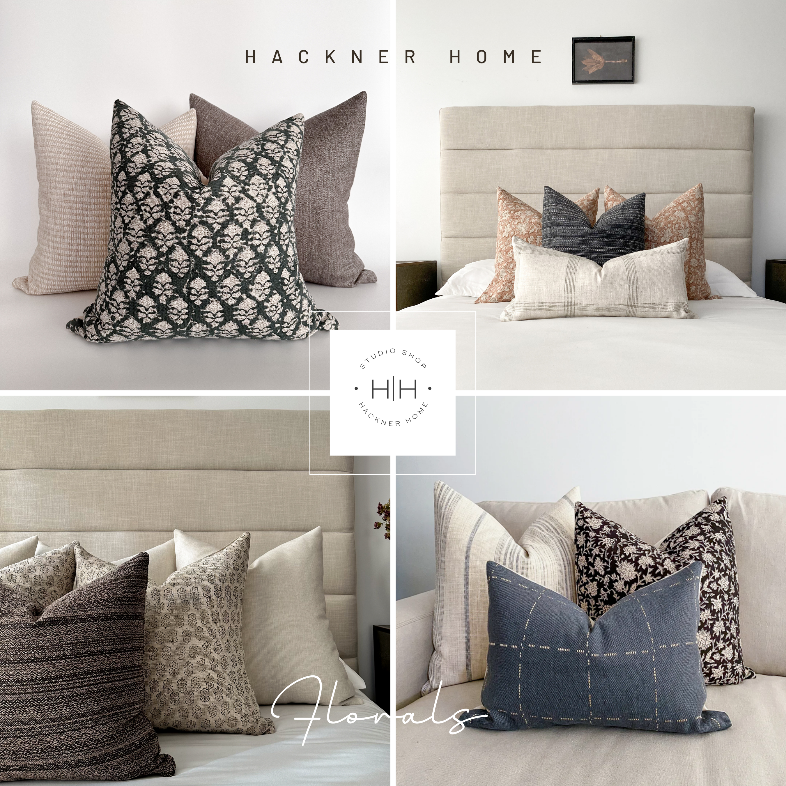 Choosing Pillow Combinations with Floral Designs by HACKNER HOME.