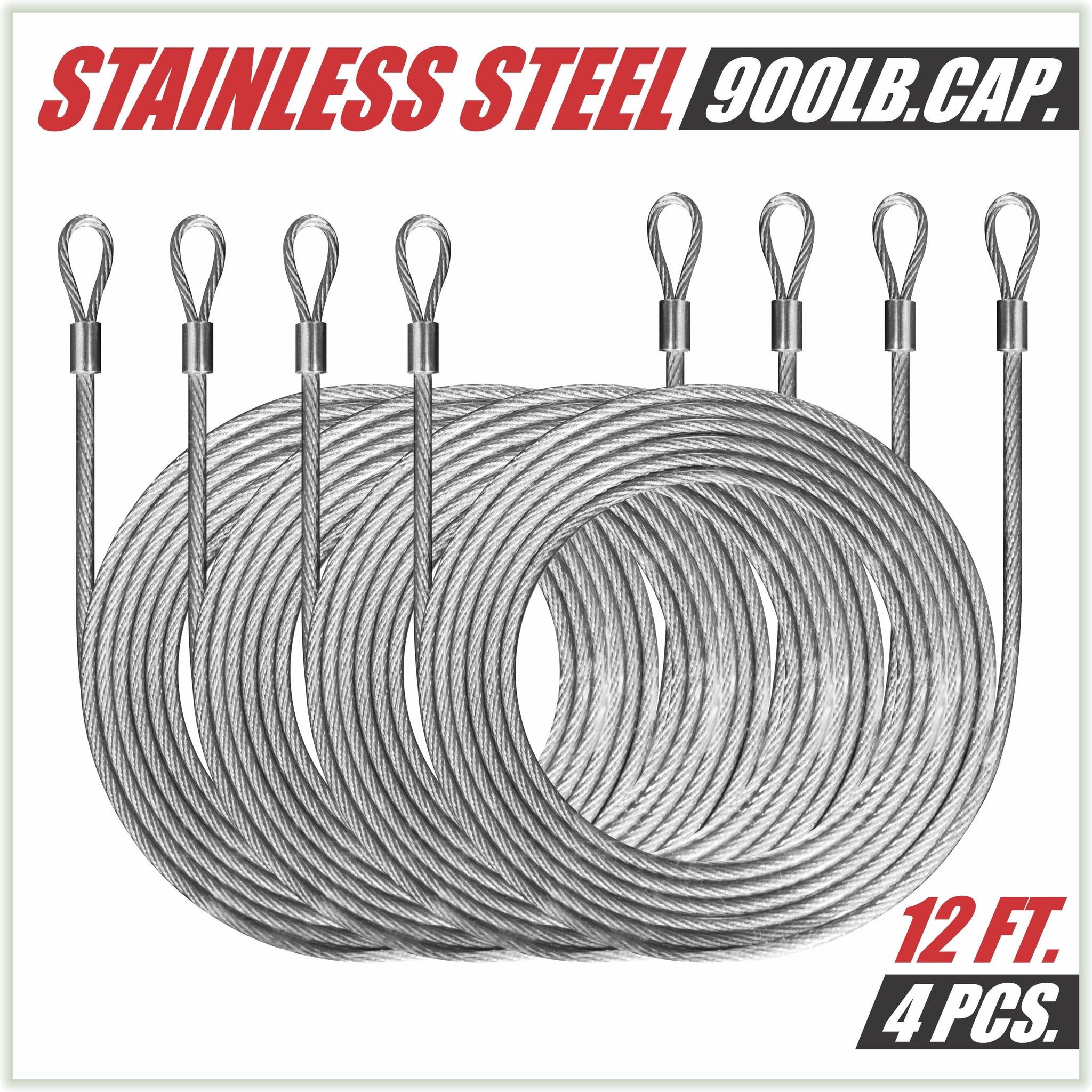 48 Feet (12ft x 4) PVC Coated Stainless Steel Metal Wire Cable Ropes ...