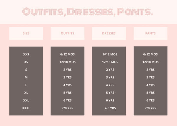 MNC's Size Chart – Marie Nicole Clothing