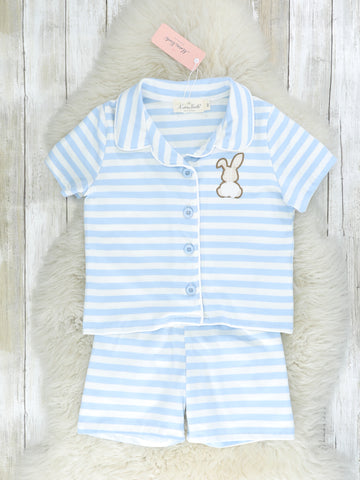 Sky Blue Striped Bunny Pajamas