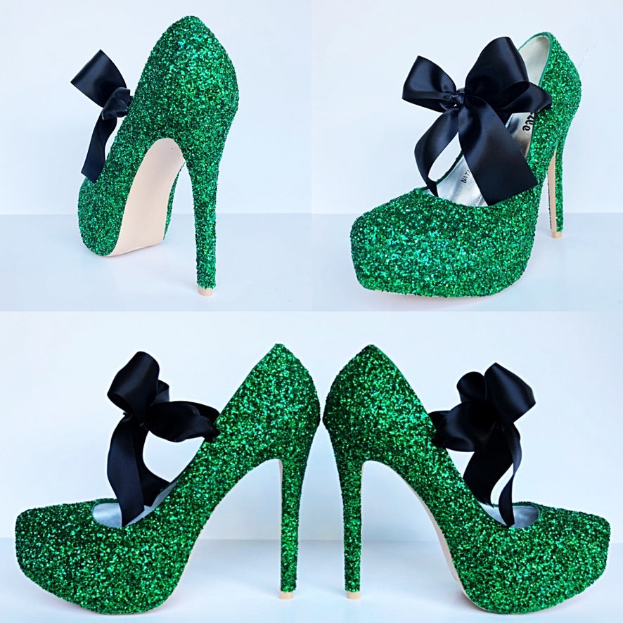 Ramkoers Verspilling proza Green Glitter High Heels - Emerald Platform Prom Pumps - Kelly Wedding –  Chelsie Dey Designs