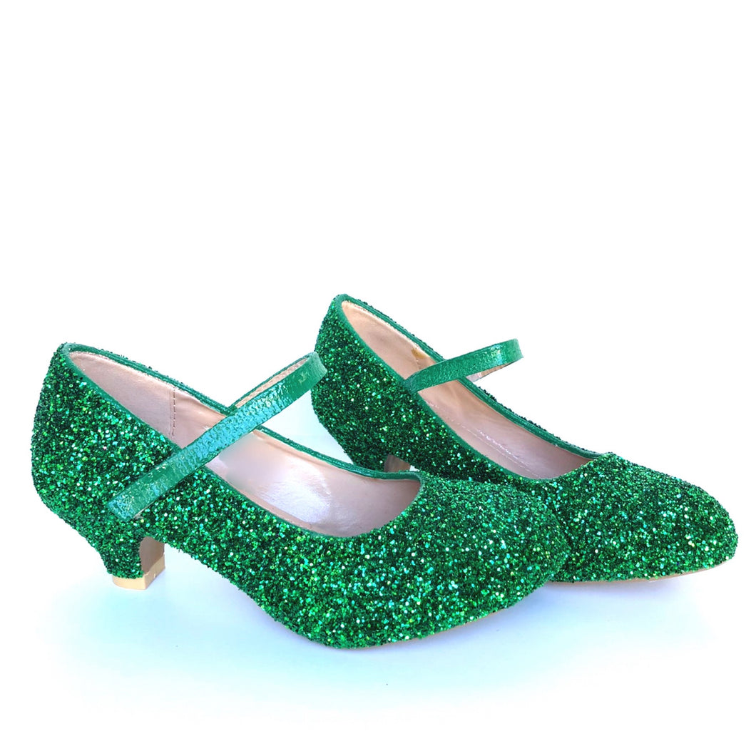 hvad som helst Making Tolk Green Glitter Girls Heels, Flower Girl Shoes – Chelsie Dey Designs