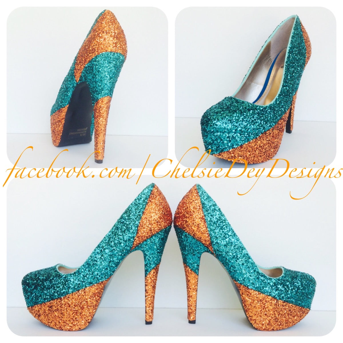 orange glitter heels