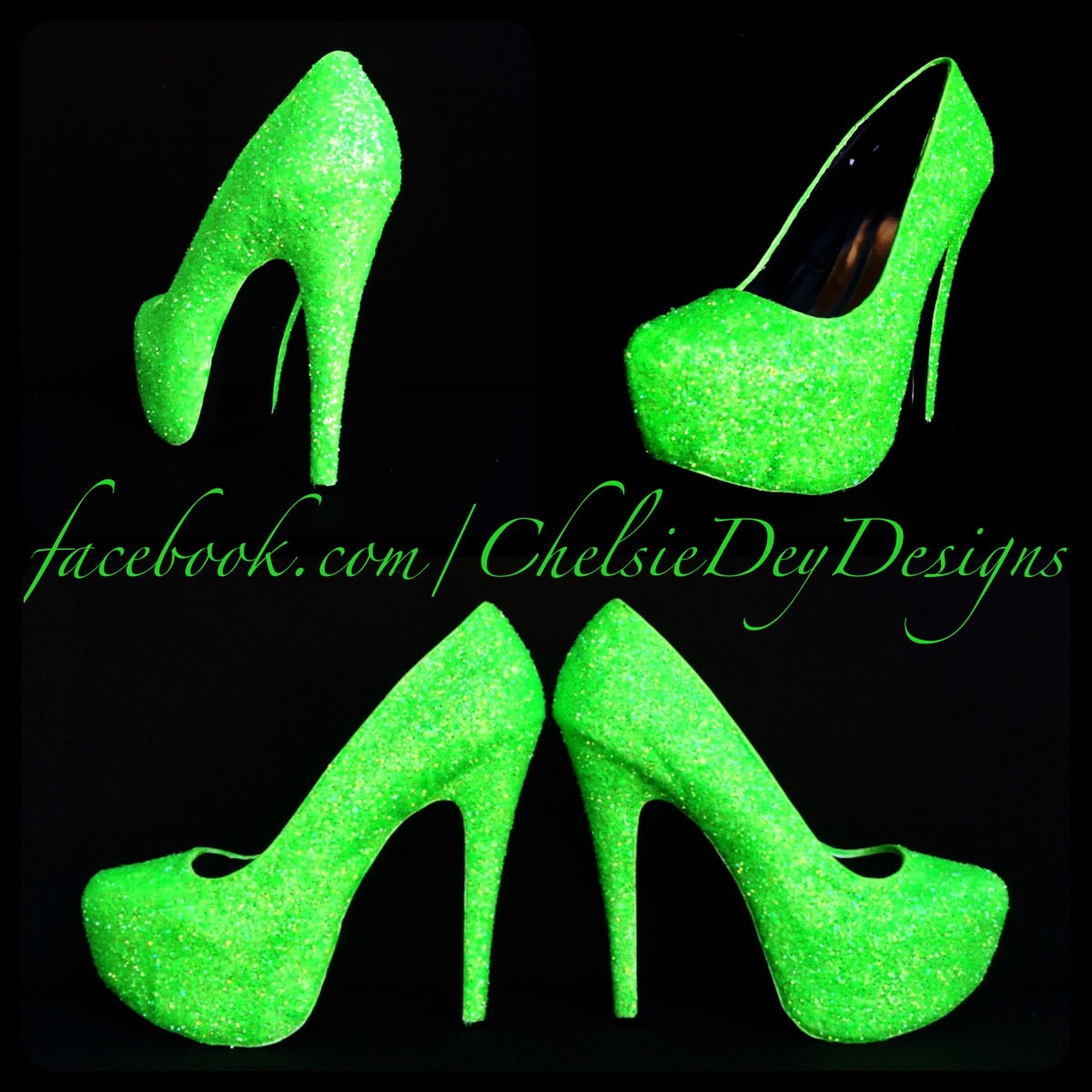 Green Glow Glitter High Heels, Neon 