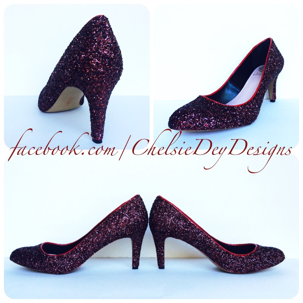 sparkly burgundy heels
