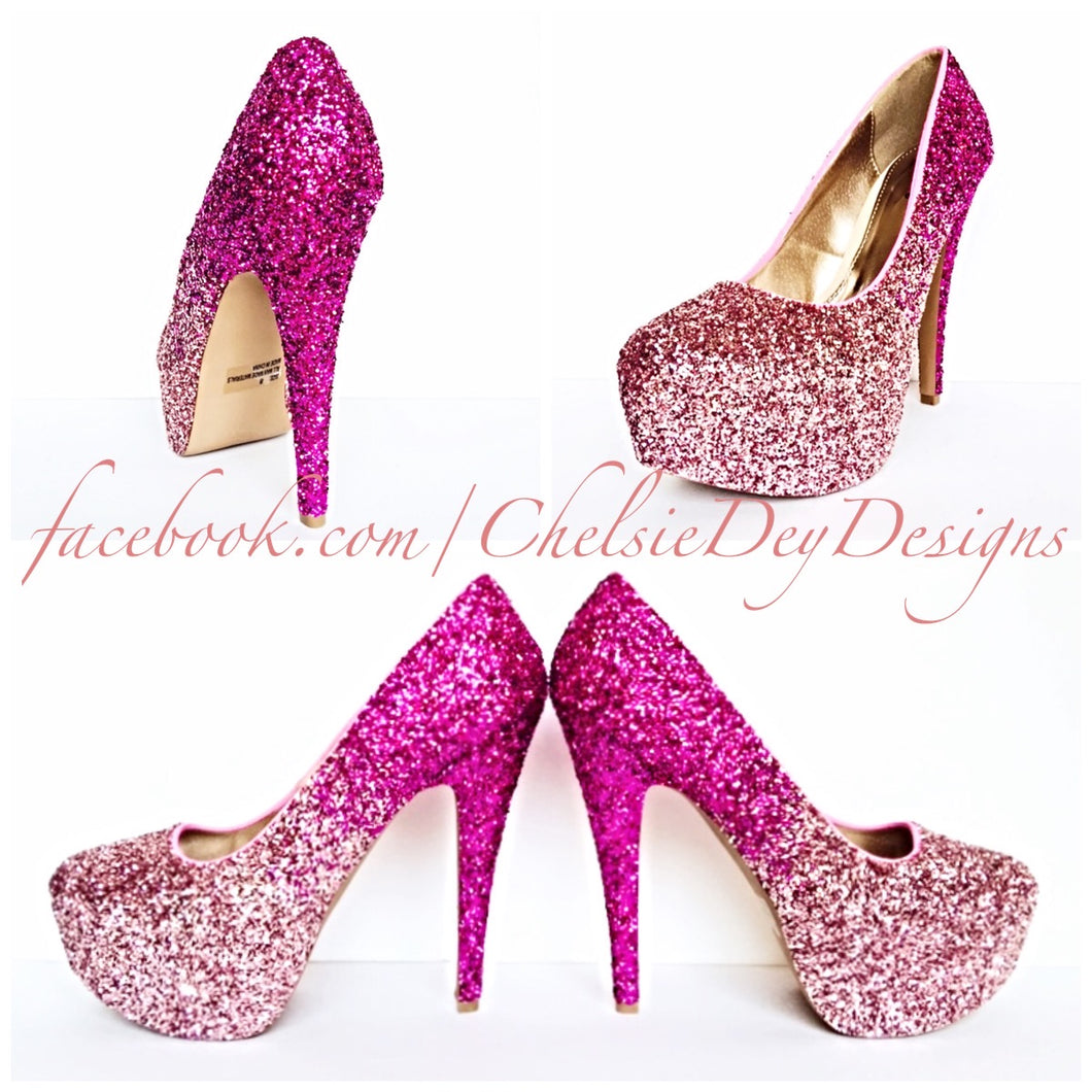Ti Delvis blandt Pink Glitter High Heels, Hot Pale Pink Ombre Platform Prom Pumps – Chelsie  Dey Designs