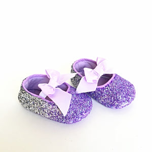 Lilac Glitter Baby Shoes, Silver Ombre 