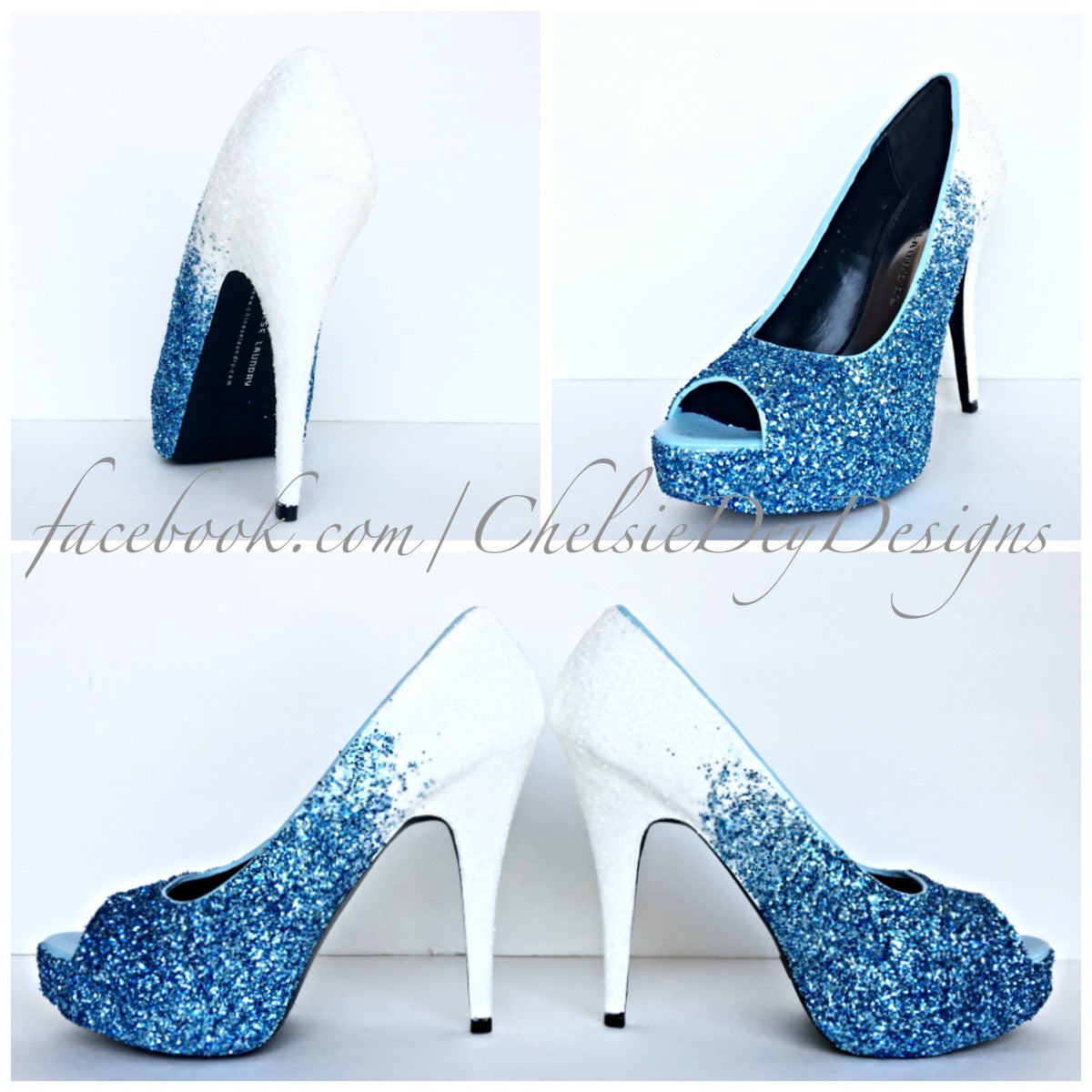 Glitter Peep Toe Pumps, Ocean Blue 