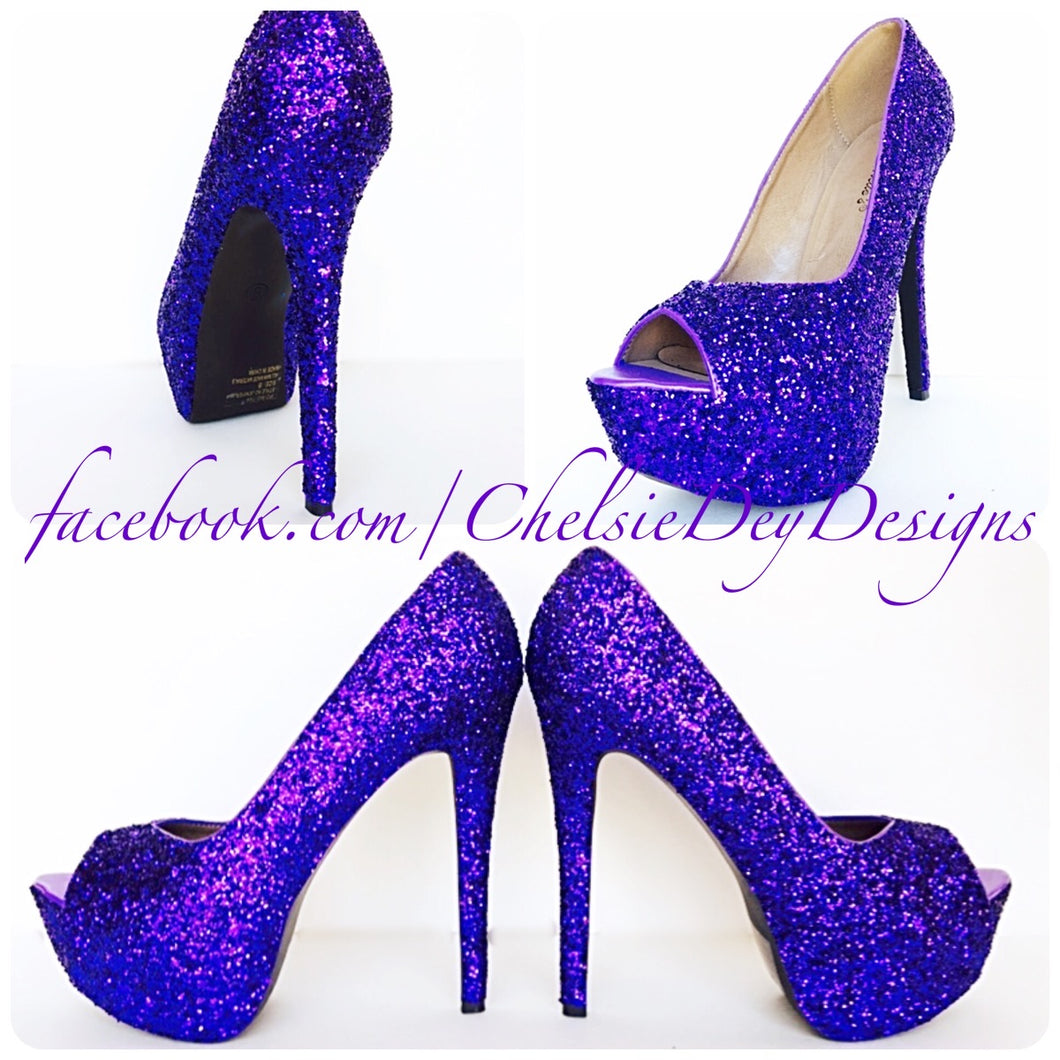 purple glitter pumps