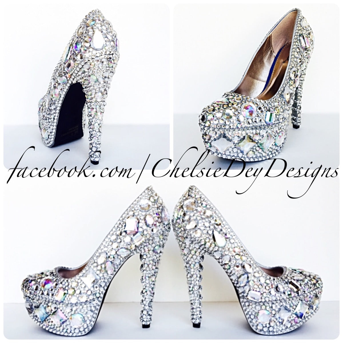 Rhinestone High Heels, Silver Crystal 