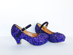 Purple \u0026 Silver Glitter Girls Heels 