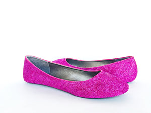 Hot Pink Glitter Flats, Magenta Ballet 