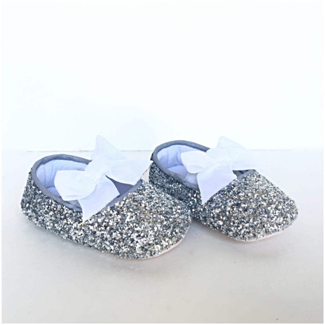 silver glitter baby shoes