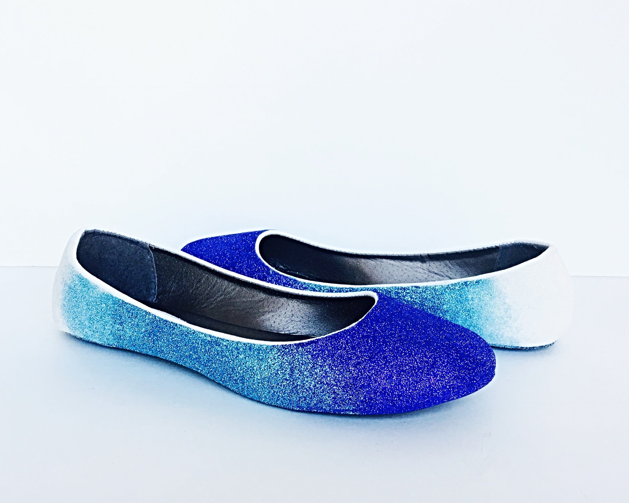 blue glitter flat shoes